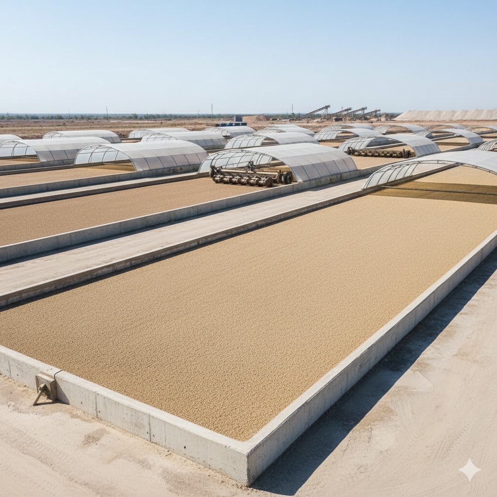 Kaolin clay drying beds at a processing facility